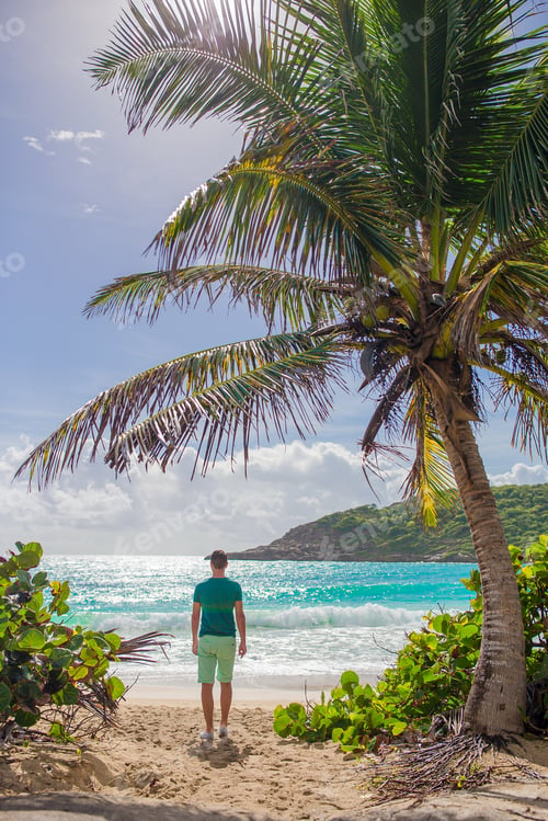 Preview: Young man enjoying summer vacation on tropical beach