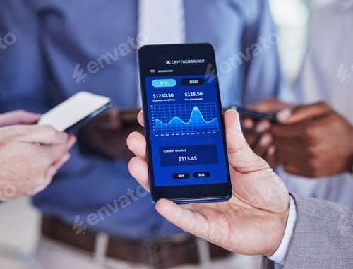 Preview: Online trading, stats and hands with a phone for finance, digital analytics and money from business