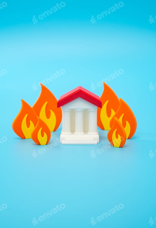Preview: The bank building is surrounded by fire. Bankruptcy of the bank. Banking collapse