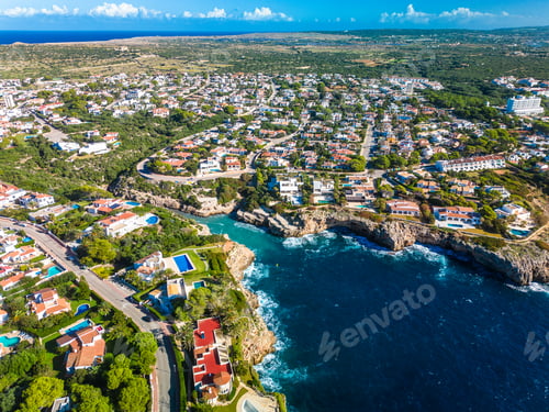 Preview: Aerial drone view of Torre del Ram, Manorca, Spain