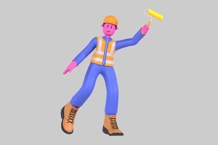 Preview: Cartoon Painter Character with Roller