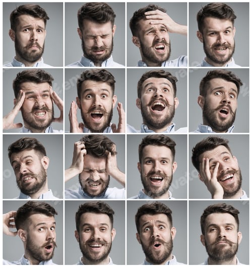 Preview: Man Showing Multiple Facial Expressions in Studio Setting