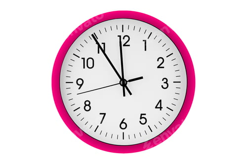 Preview: Pink watch, wall clock 11 hours 45 minutes on isolated or white background