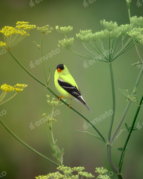 Preview: a bird is sitting on top of some weeds on a tree