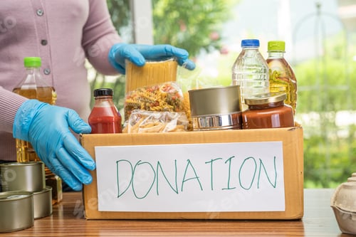 Preview: Foodstuff for donation, storage and delivery. Various food, pasta, cooking oil and canned food