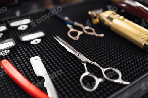Preview: Workplace of the barber. Tools for a hairstyle