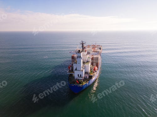 Preview: Aerial view container ship, shipping or transportation concept background.