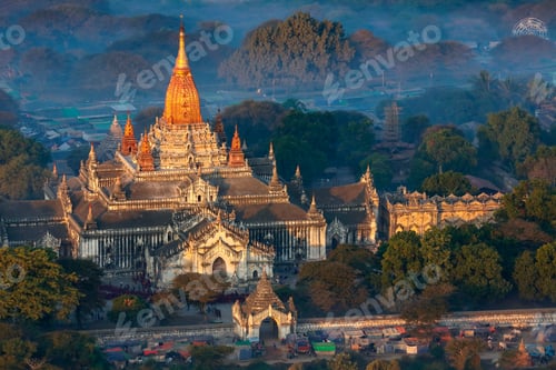 Preview: Aerial view at dawn over the temples of Bagan - Myanmar
