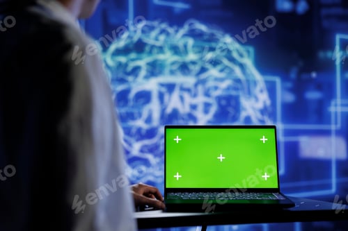 Preview: AI simulation on green screen laptop