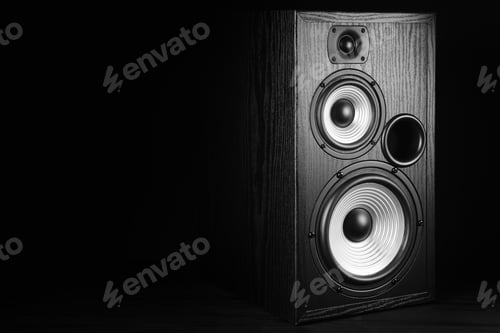Preview: Photo of black music audio speaker. Music concept.