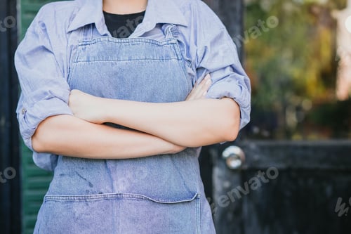 Preview: closeup people arm crossed for home business management. woman arm folded confident manager concept