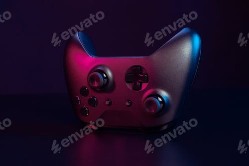 Preview: modern gamepad on a dark background. creative photo.