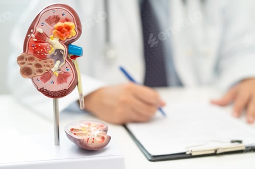 Preview: Kidney disease, Chronic kidney disease ckd, Doctor with human model to study and treat in hospital.