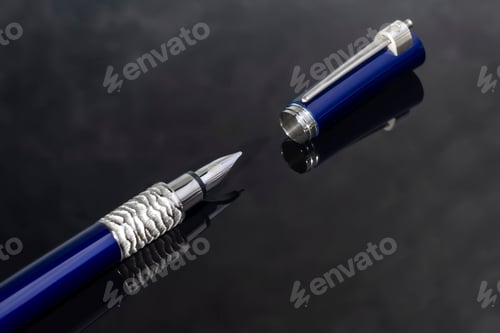 Preview: A signature fountain pen on a gray marble background. Gift set. Office decor.
