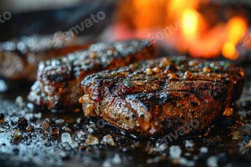 Preview: Large juicy beef rib eye steak on a hot grill