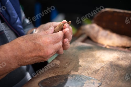 Preview: Process of making traditional cigars from tobacco leaves with your hands using a hand device