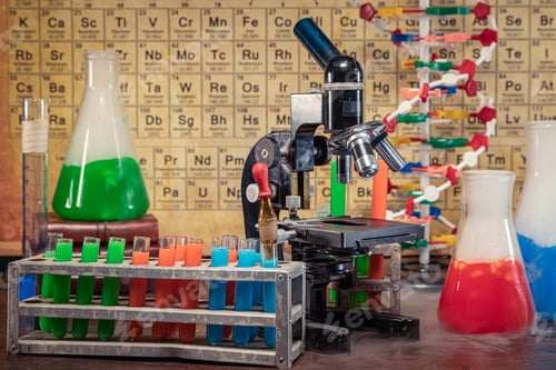 Preview: Checking chemical formula in university laboratory with microscope.
