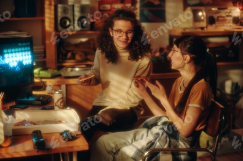 Preview: Teens eating pizza and talking