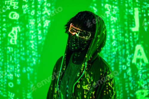 Preview: Futuristic portrait of a man with Artificial intelligence glasses