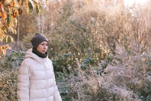 Preview: The woman is in the autumn park. Walk through the forest, Autumn atmosphere