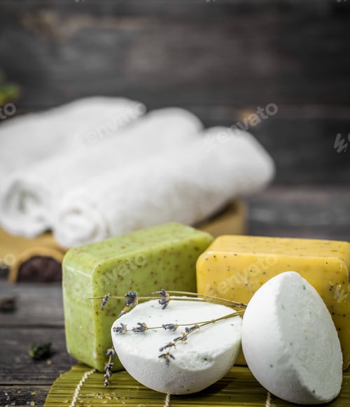 Preview: SPA still life on wooden background