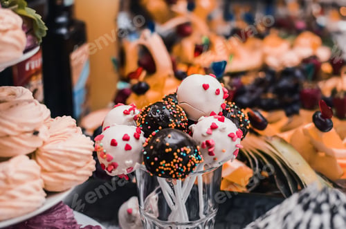 Preview: Sweet pastries desserts. Dinner Catering. Concept wedding birthday