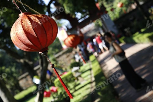 Preview: A traditional red street lamp in Hanoi, Vietnam