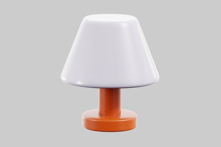 Vorschau: Moderne Lampe mit weißem Schirm und orangefarbenem Fuß