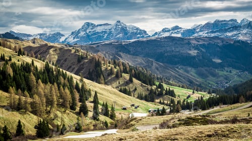 Preview: Breathtaking view to valley in Dolomites, Italy