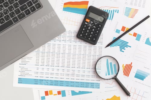 Preview: Business graphs, charts on table. Financial development, Banking Account, Statistics