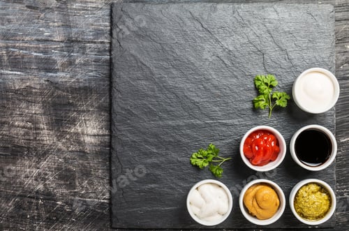 Preview: bowls of various dip sauces