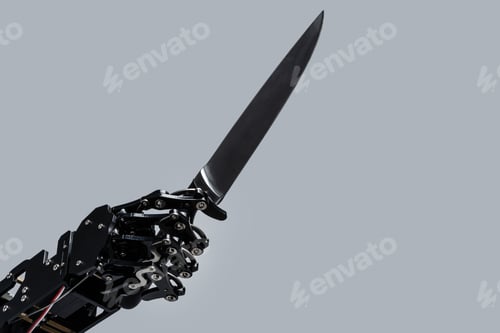 Preview: Real robot's hand with sharp knife.