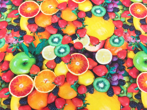 Preview: Assorted Fresh Fruit Background with Bright Colors
