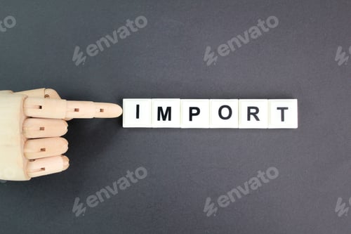 Preview: letters of the alphabet with the word import.