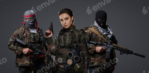 Preview: Radical militants in camouflage group portrait