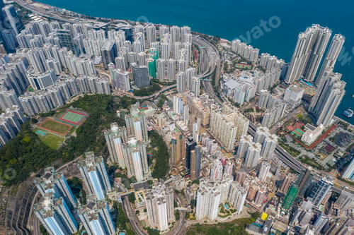 Preview: Shau Kei Wan, Hong Kong 19 March 2019: Top down view of Hong Kong city