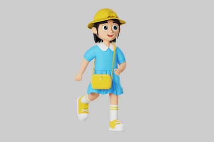 Preview: Cartoon schoolgirl with yellow accessories