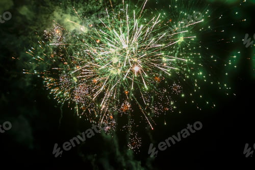 Preview: beautiful festive background of stars, splashes, sparks and bright lines of lights with smoke from