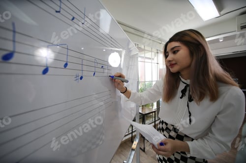Preview: student learning a music song of classic musical class at home studio or school, playing instrument