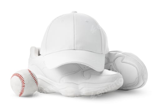 Preview: Baseball Cap, White Sneakers, and Ball on a white Background