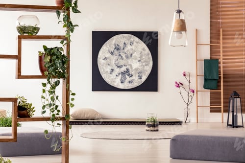 Preview: Moon painting above tatami mat bed in japanese style flat interi