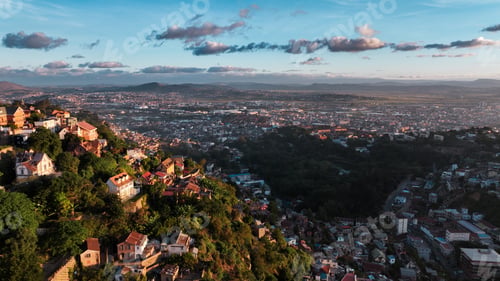 Preview: Aerial view of Antananarivo at sunset showcasing the vibrant cityscape