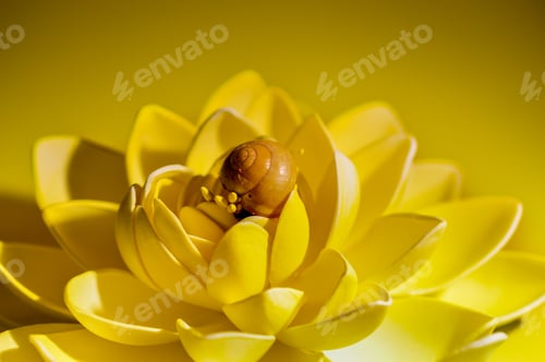 Preview: Snail on a yellow water lily flower