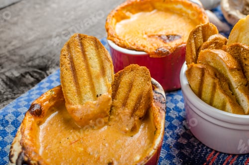 Preview: Tomato and cheese dip baked with crispy garlic toast