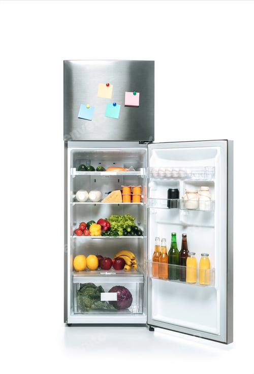 Preview: Open Refrigerator Filled with Healthy Food Options