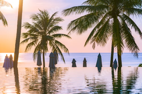 Preview: Beautiful outdoor nature landscape with sea ocean and coconut pa