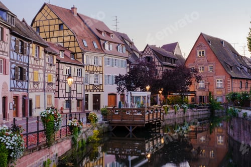 Preview: Beautiful view of colorful romantic city Colmar, France, Alsace in the evening