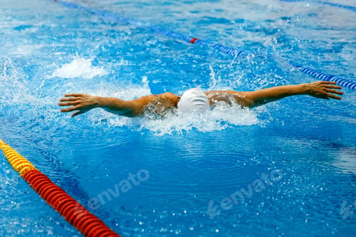 Preview: front view swimmer swim butterfly stroke