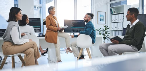Preview: Software, mentor and programmer with business people in office for coding, developer or information