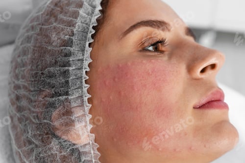 Preview: Woman after face biorevitalization procedure in salon, closeup. Cosmetic treatment